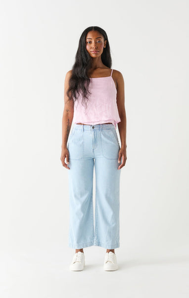 Dex Ladies Light Blue Wash Utility Wide Leg Crop