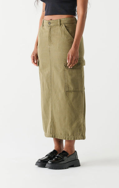 Dex Ladies Khaki Wash Utility Maxi Skirt