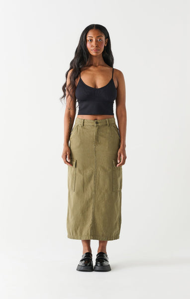 Dex Ladies Khaki Wash Utility Maxi Skirt