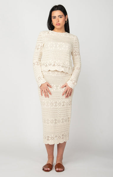 Dex Ladies Oatmeal Crochet Midi Skirt