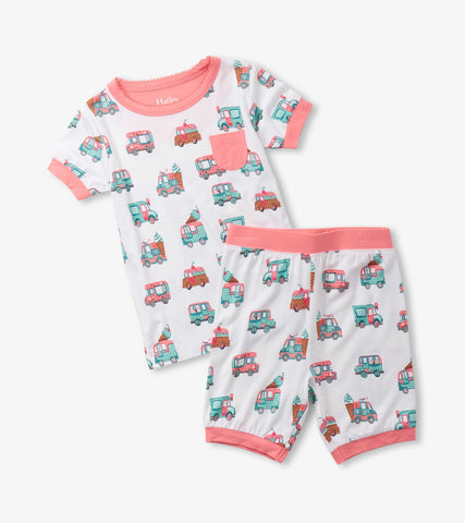 Hatley Girls White Ice Cream Truck Bamboo Short Pajama Set