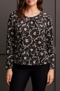 Tribal Ladies Black LS U-Neck Top w/Shirring