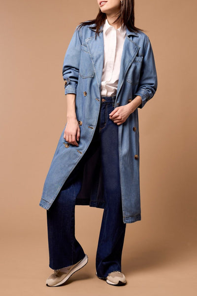 Tribal Ladies Soft Blue Denim Trench w/Removable Belt