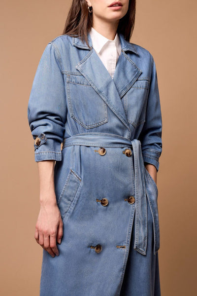 Tribal Ladies Soft Blue Denim Trench w/Removable Belt