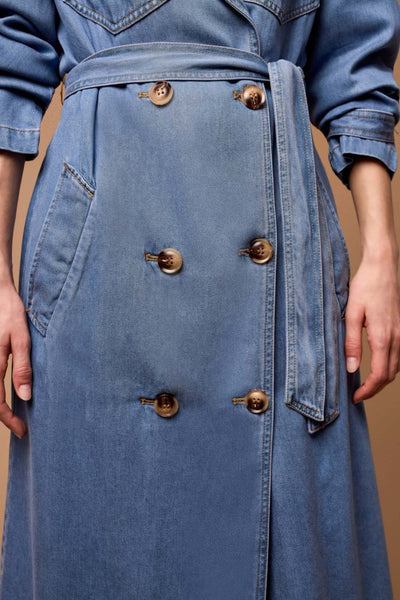 Tribal Ladies Soft Blue Denim Trench w/Removable Belt