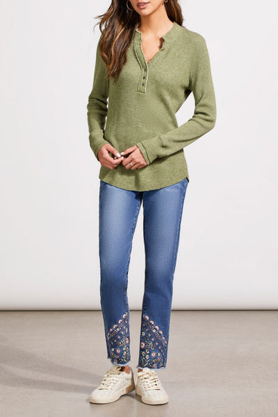 Tribal Ladies Cloverleaf Henley Top w/Buttons