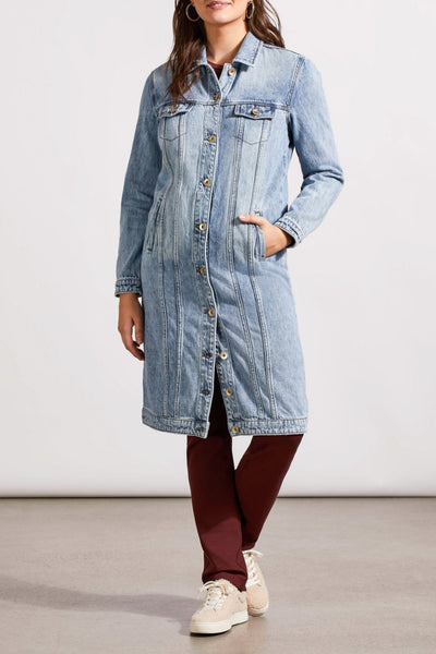 Tribal Ladies Washed Blue Long Denim Duster w/Pockets