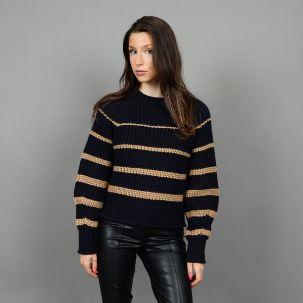 RD Style Ladies Navy/Camel Hifza Long Ragland Sleeve Crewneck