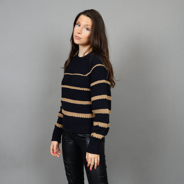 RD Style Ladies Navy/Camel Hifza Long Ragland Sleeve Crewneck