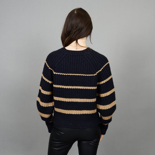 RD Style Ladies Navy/Camel Hifza Long Ragland Sleeve Crewneck