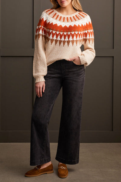 Tribal Ladies Cream LS Intarsia Sweater