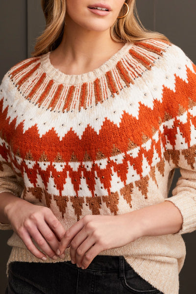 Tribal Ladies Cream LS Intarsia Sweater