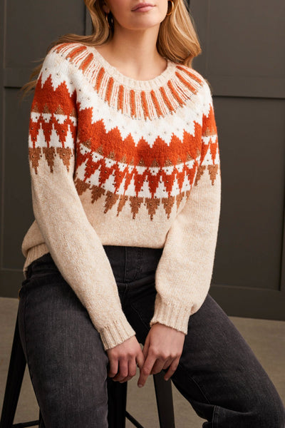 Tribal Ladies Cream LS Intarsia Sweater