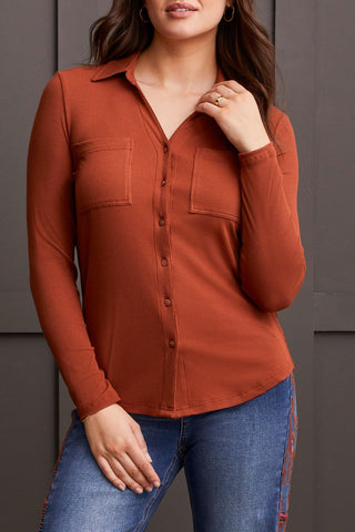 Tribal Ladies Marsala Button Down Knit Shirt