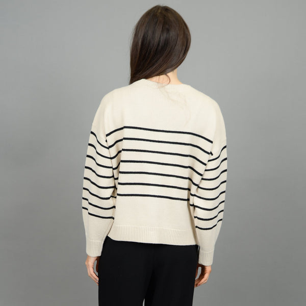 RD Style White/Black Fatima Stripe LS V-Neck Cardigan