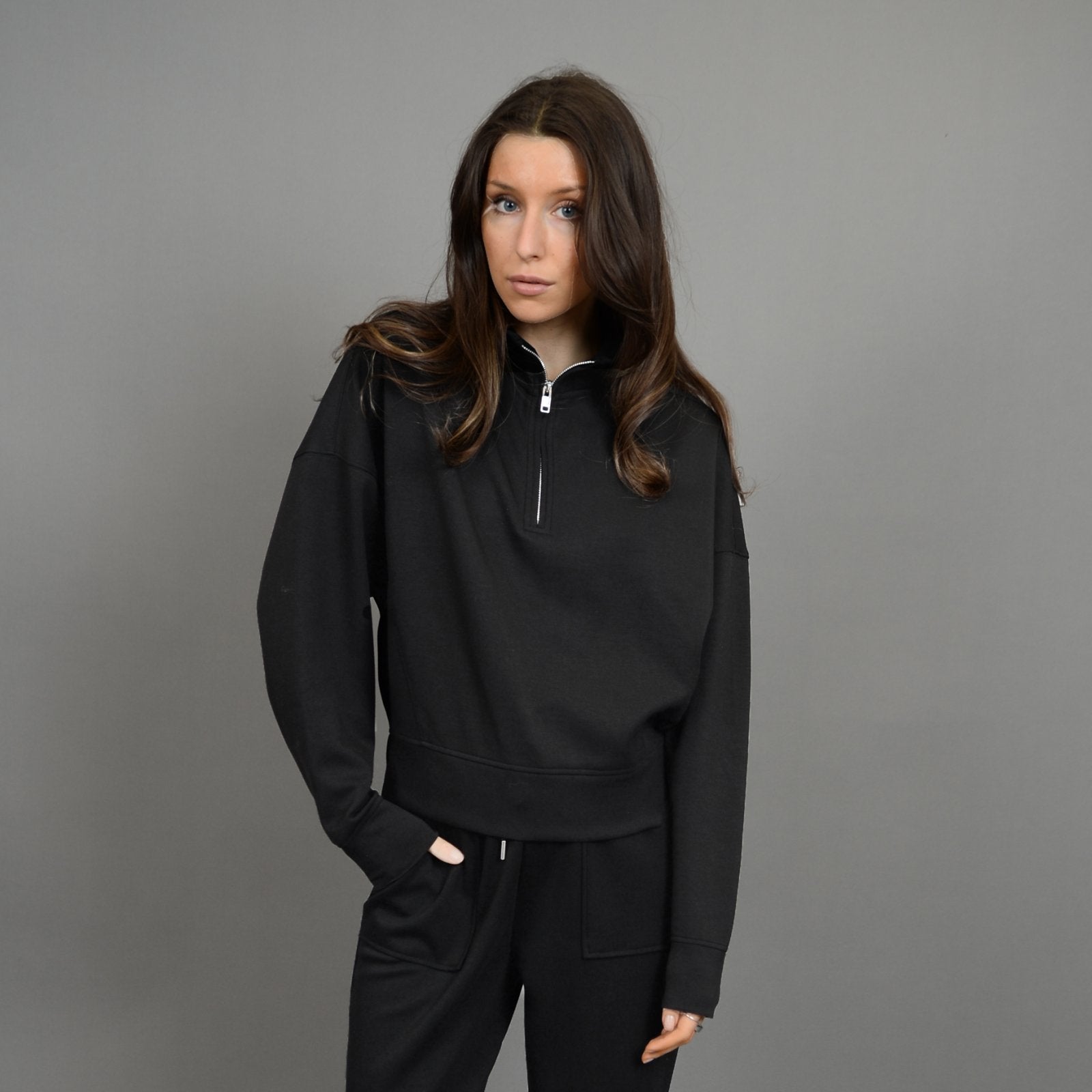 RD Style Ladies Black Mailyn Soft Knit LS Mockneck Half ZIp