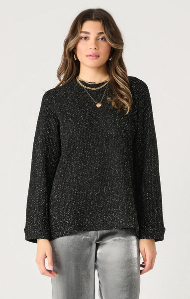 Dex Ladies Black Shimmer LS Oversized Shimmer Top