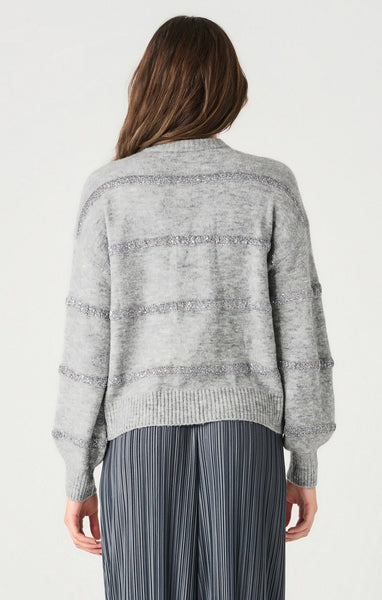 Dex Ladies Heather Grey/Sequin LS Stripe Sweater