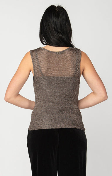 Dex Ladies Pewter Sleeveless Metallic Mesh Top