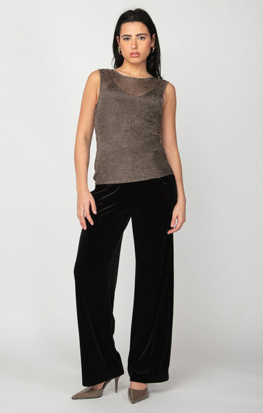 Dex Ladies Pewter Sleeveless Metallic Mesh Top