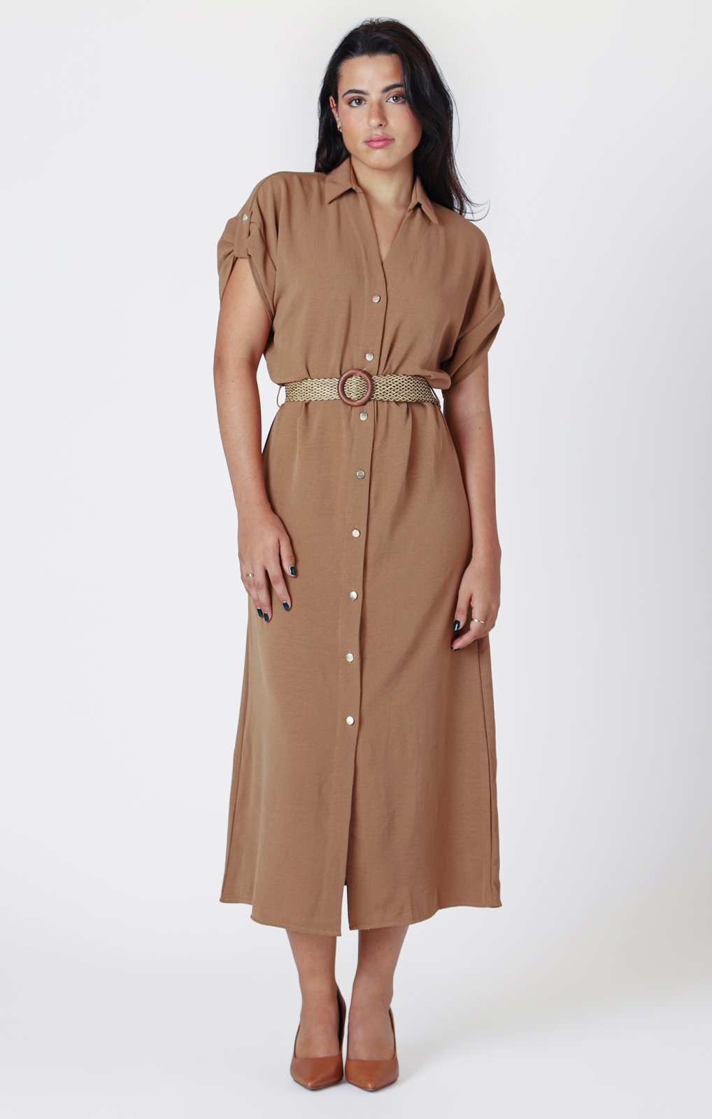 Dex Ladies Bronze Belted Shirt Dress