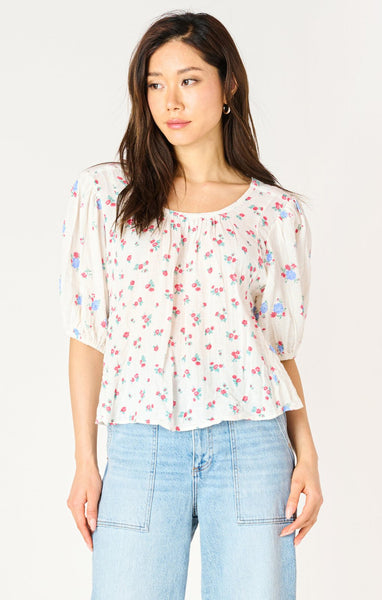 Dex Ladies White/Spring Floral SS Tie Back Printed Top