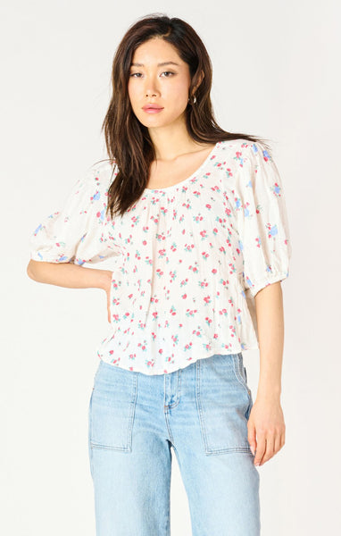 Dex Ladies White/Spring Floral SS Tie Back Printed Top