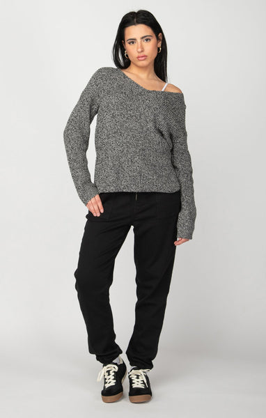 Dex Ladies Black Knit Denim Jogger