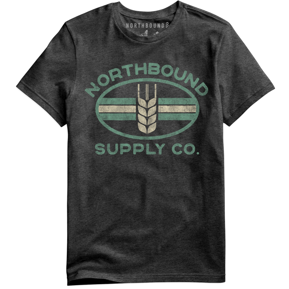 Northbound Supply Co. Mens Charcoal Heather Prairie Wheat Tshirt