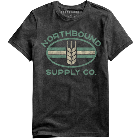 Northbound Supply Co. Mens Charcoal Heather Prairie Wheat Tshirt