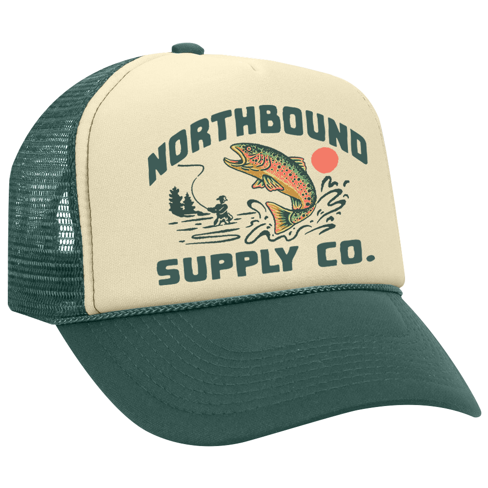 Northbound Supply Co. Natural/Forest Fly Fishing Trucker Hat