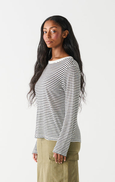 Dex Ladies Black/White Mini Stripe LS Top