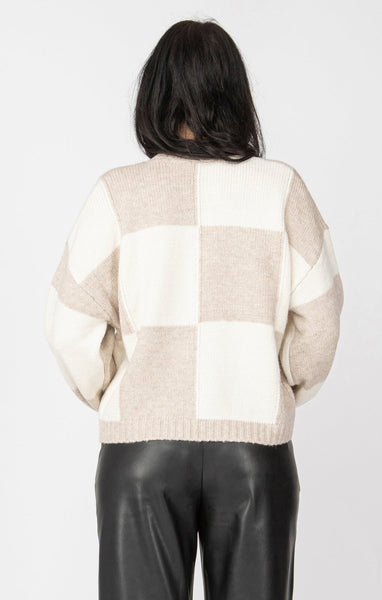 Dex Ladies Oat/Camel Check LS Colourblock Sweater