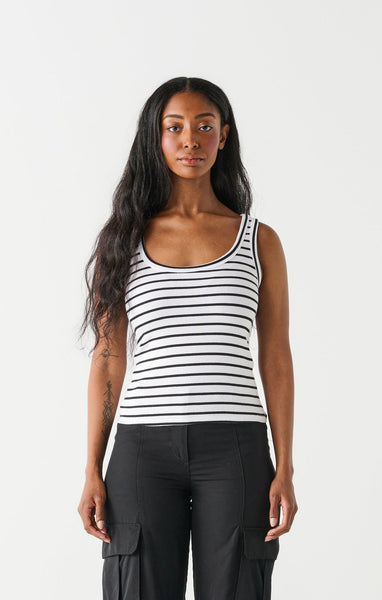 Dex Ladies White/Black Stripe Ribbed Tank