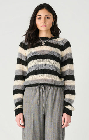 Dex Ladies Black/White/Grey LS Open Stitch Sweater