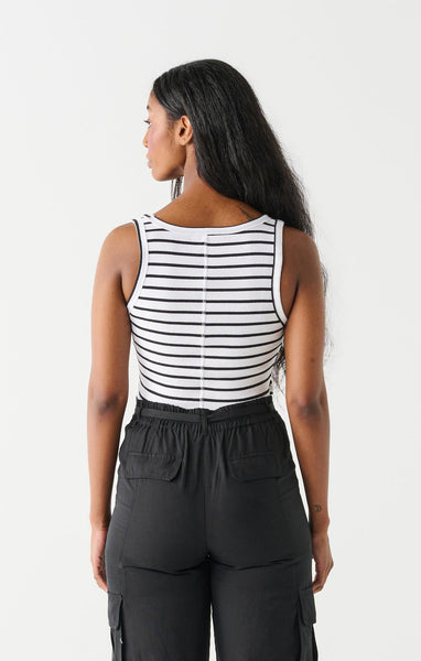 Dex Ladies White/Black Stripe Ribbed Tank