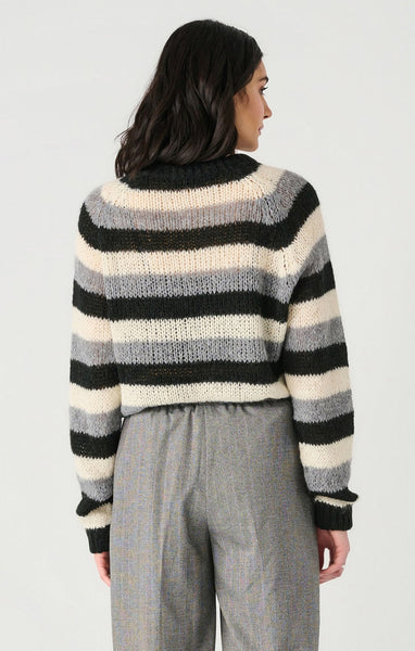 Dex Ladies Black/White/Grey LS Open Stitch Sweater