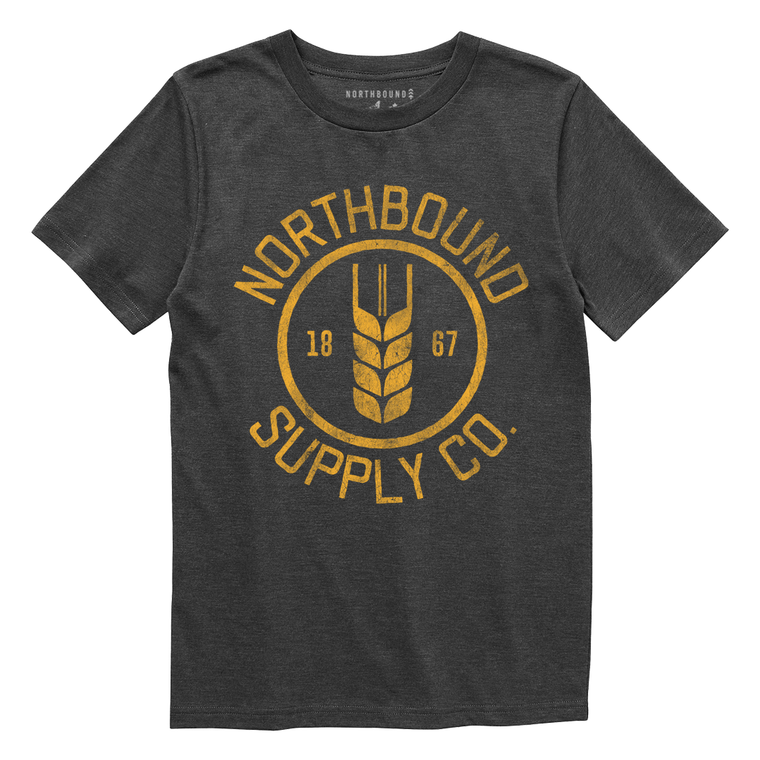 Northbound Supply Co. Mens Charcoal Heather Wheat Tshirt