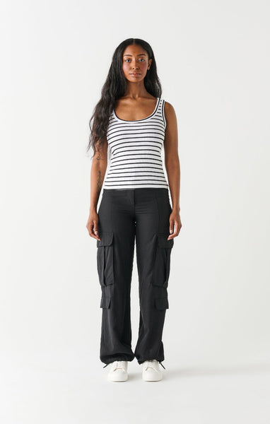 Dex Ladies White/Black Stripe Ribbed Tank