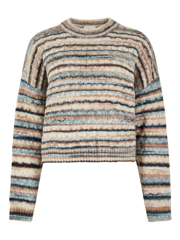 Apricot Ladies Teal Multicoloured Stripe Aran Sweater