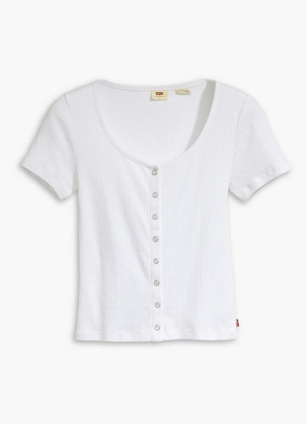 Levi Ladies White SS Britt Snap Front Top