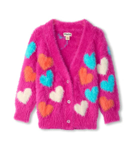 Hatley Girls Rose Violet Jumbo Hearts Boucle Cardigan