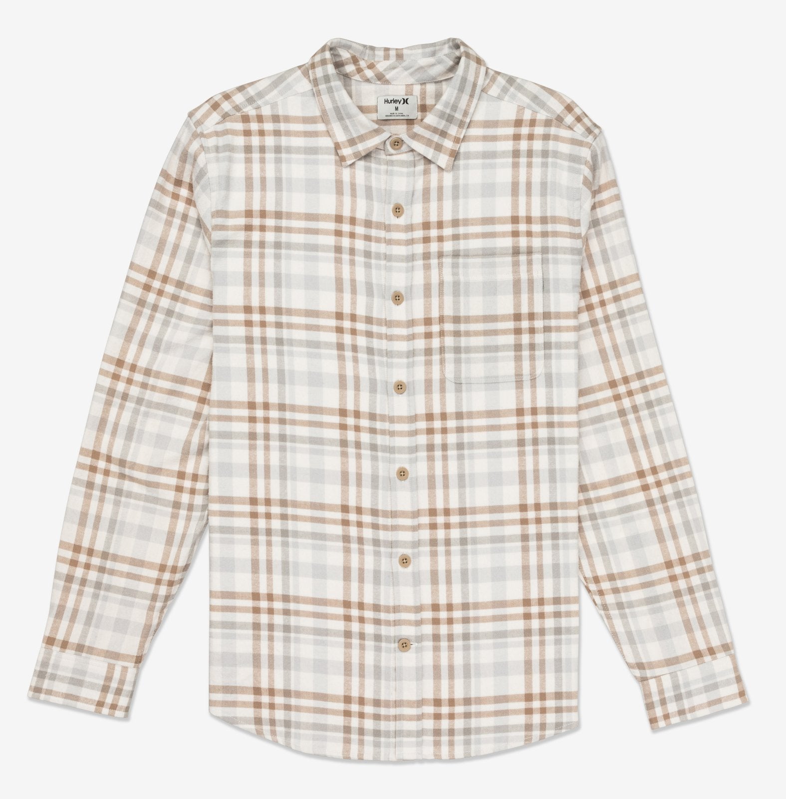 Hurley Mens Bone Portland Organic Flannel LS Shirt