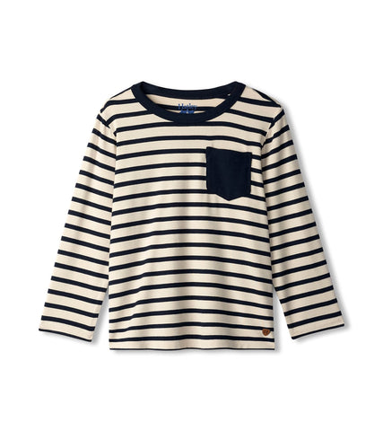 Hatley Boys Black and Cream Striped LS Bamboo Tshirt