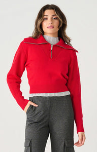 Dex Ladies Cherry LS Half Zip Textured Sweater