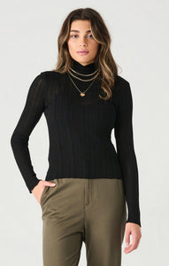 Dex Ladies Black LS Mock Neck Ribbed Top