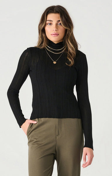 Dex Ladies Black LS Mock Neck Ribbed Top