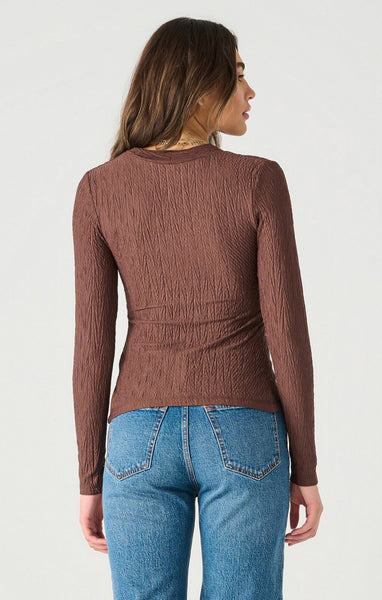 Dex Ladies Cocoa LS Textured Twist Front Top