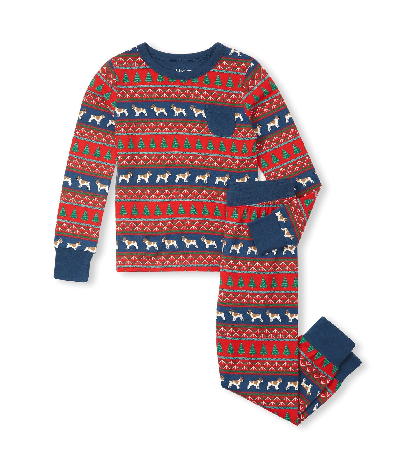 Hatley Boys Chex Red Bulldog Fair Isle Bamboo Pajama Set