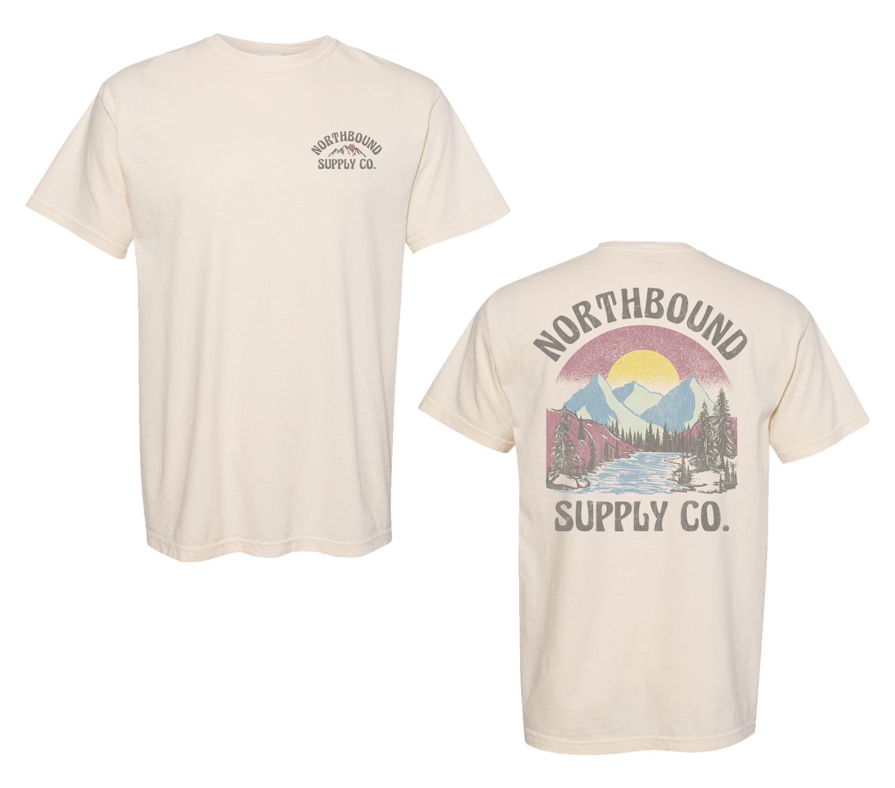 Northbound Supply Co. Mens Ivory Rockies Sunset Tshirt